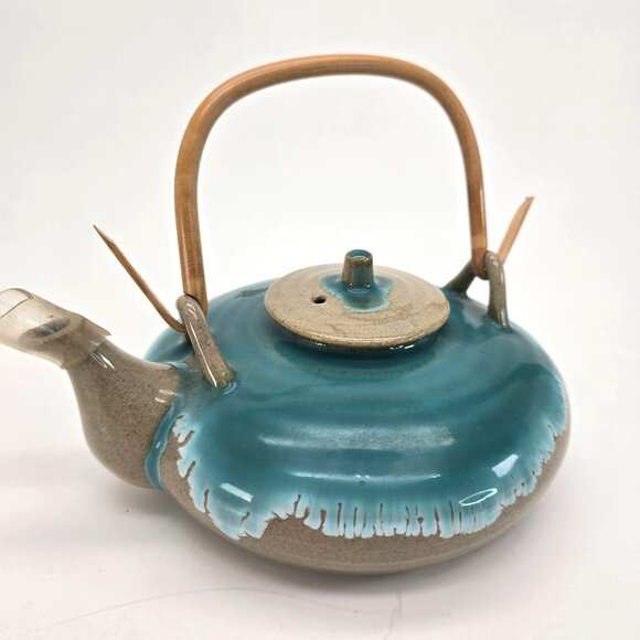Handcrafted Ceramic Sake Teapot With Bamboo Handle & Drip Glaze Finish JE110 - Picture 5 of 10